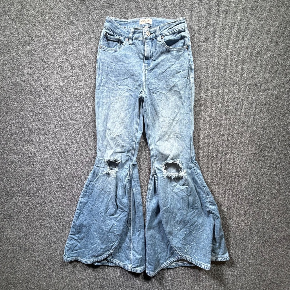 Shyanne Flared Jeans Women's 25x30 Blue Cotton Denim Faded Distressed Stretch